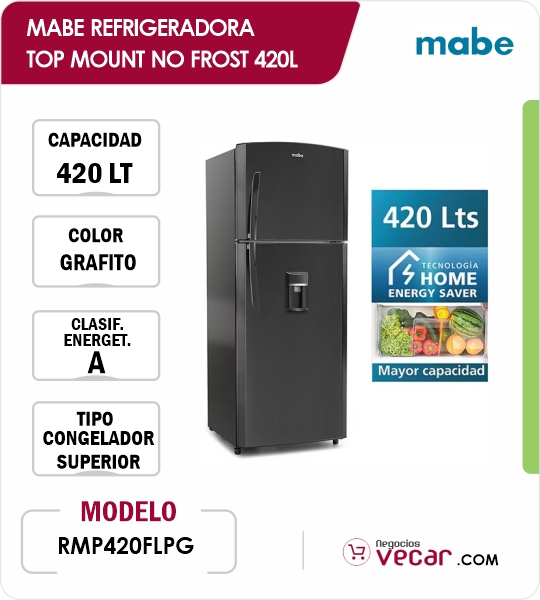 MABE REFRIGERADORA TOP MOUNT NO FROST 420L RMP420FLPG